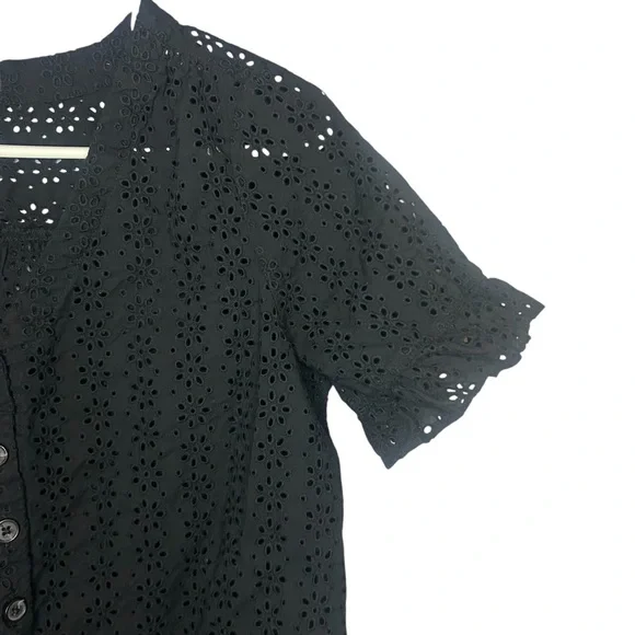 Madewell Black Eyelet Blouse size small - Picture 3 of 9